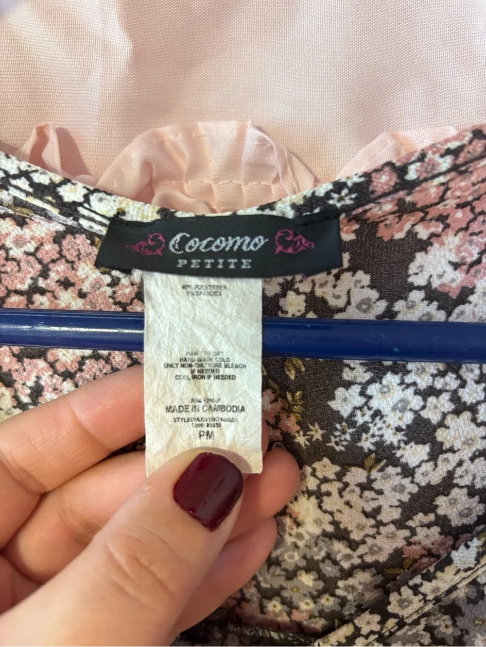 Cocomo Black Pink Cream Floral Zip-Front Blouse - Picture 2 of 5